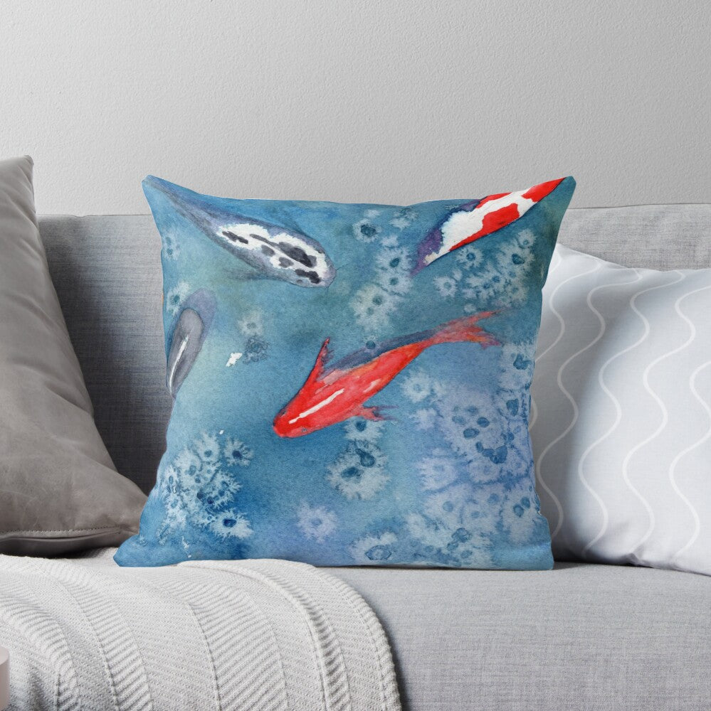 Decorative Pillow Cover Koi Fish Throw Pillow Cushion Fine Art Home Decor 