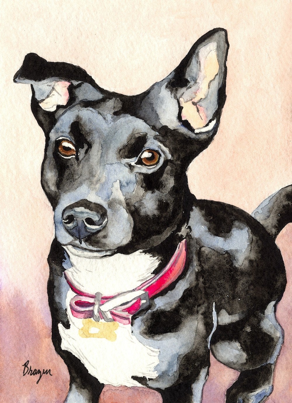 Custom Pet Portrait Original Watercolour Commissioned Painting