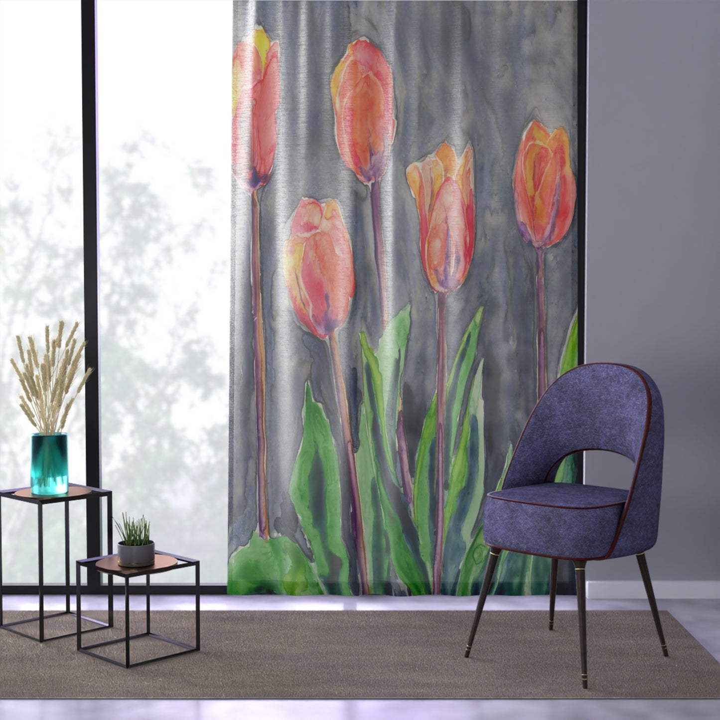 Tulips Black Out or Sheer Curtains