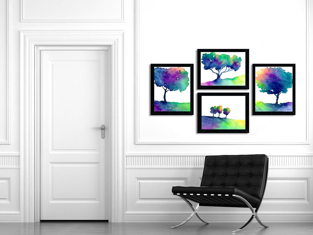 Watercolor Painting - Rainbow Hue Tree Modern Art Print Brazen Design Studio Dark Slate Blue